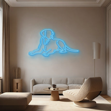 Ice Blue Lying Dog Neon Sign