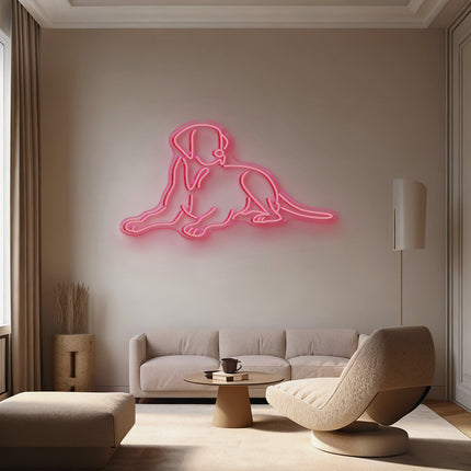 Light Pink Lying Dog Neon Sign