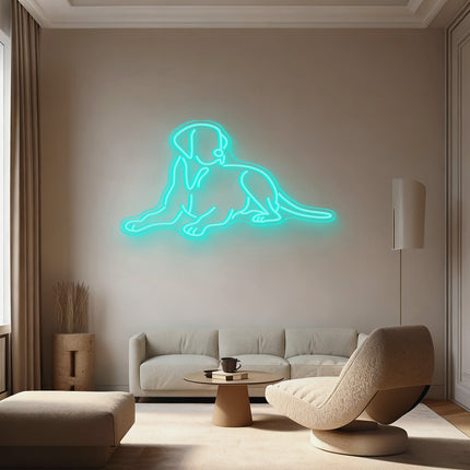 Mint Green Lying Dog Neon Sign