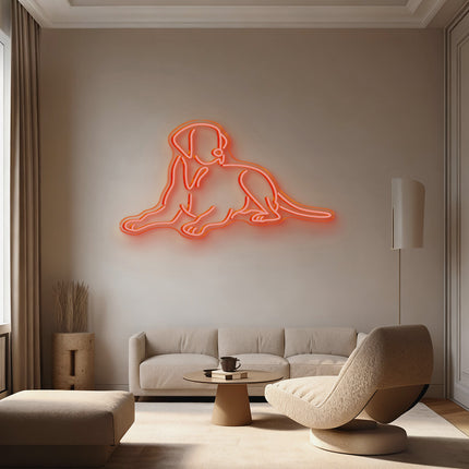 Orange Lying Dog Neon Sign