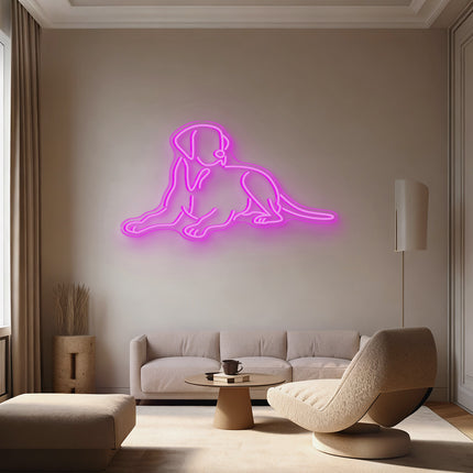 Pink Lying Dog Neon Sign