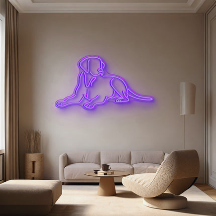 Purple Lying Dog Neon Sign