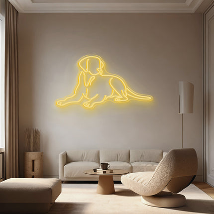 Warm White Lying Dog Neon Sign