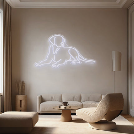 White Lying Dog Neon Sign