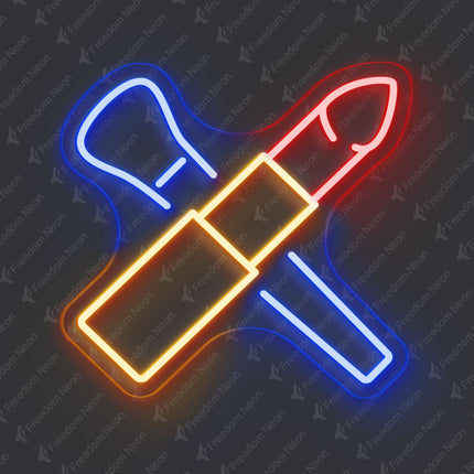 Blue Makeup Brush & Red Lipstick Neon Sign