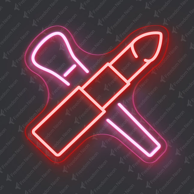 Light Pink Makeup Brush & Red Lipstick Neon Sign