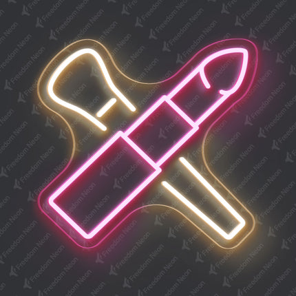 Warm White Makeup Brush & Light Pink Lipstick Neon Sign