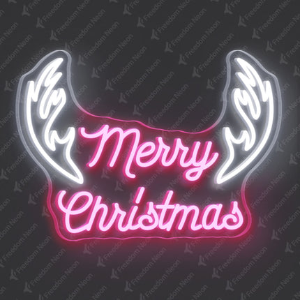 Light Pink Merry Christmas with Antlers Neon Sign