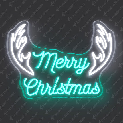 Mint Green Merry Christmas with Antlers Neon Sign