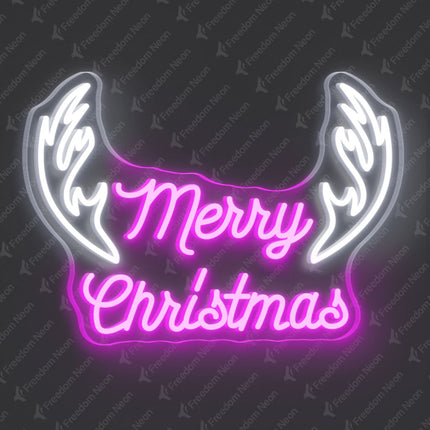Pink Merry Christmas with Antlers Neon Sign