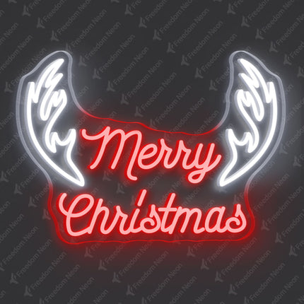 Red Merry Christmas with Antlers Neon Sign