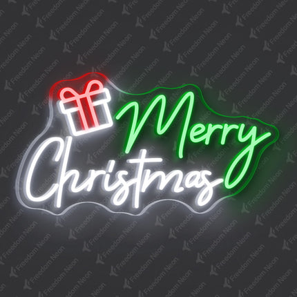 Green Merry Christmas with Gift Box Neon Sign