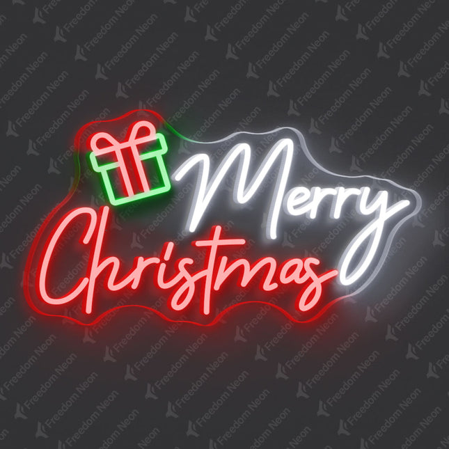 Red Merry Christmas with Gift Box Neon Sign