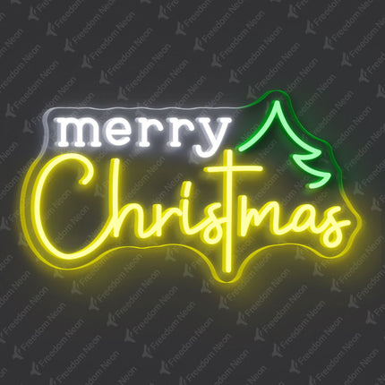 Lemon Yellow Merry Christmas with Tree Neon Sign