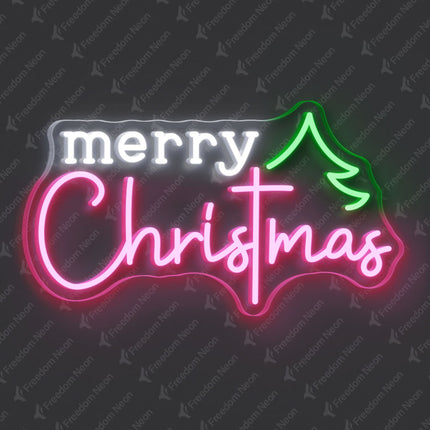 Light Pink Merry Christmas with Tree Neon Sign
