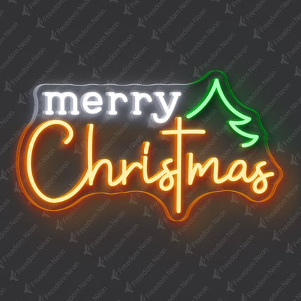 Orange Merry Christmas with Tree Neon Sign