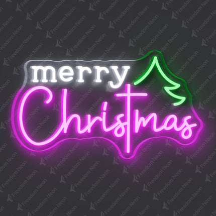 Pink Merry Christmas with Tree Neon Sign