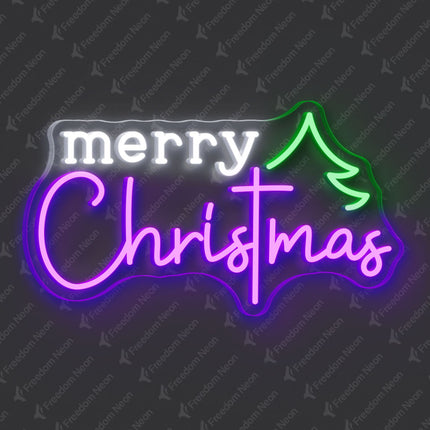 Purple Merry Christmas with Tree Neon Sign