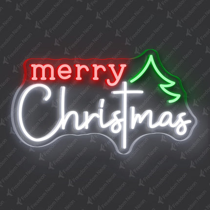 White Merry Christmas with Tree Neon Sign