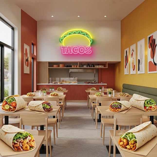 Light Pink Mexican Tacos Neon Light