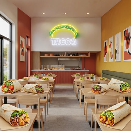 White Mexican Tacos Neon Light