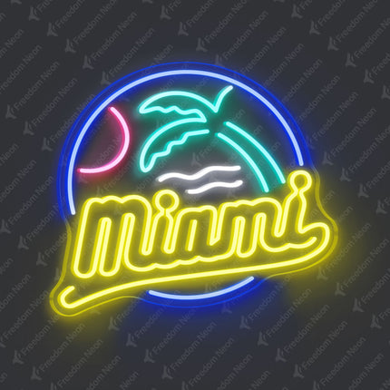 Lemon Yellow Miami with Palm Tree Neon Sign