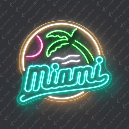 Mint Green Miami with Palm Tree Neon Sign