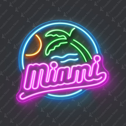 Pink Miami with Palm Tree Neon Sign