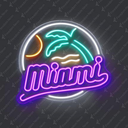 Purple Miami with Palm Tree Neon Sign