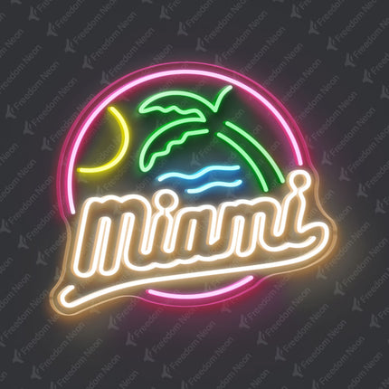Warm White Miami with Palm Tree Neon Sign