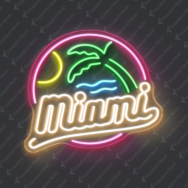 Warm White Miami with Palm Tree Neon Sign