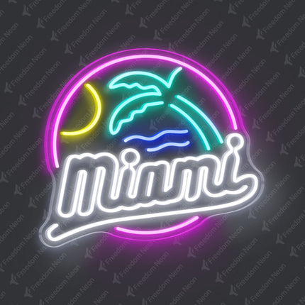 White Miami with Palm Tree Neon Sign