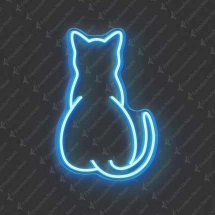 Ice Blue Minimalist Cat Silhouette Neon Sign