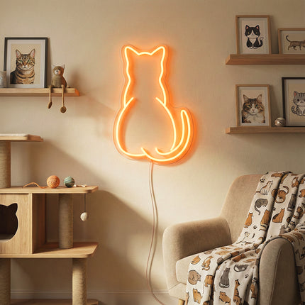 Orange Minimalist Cat Silhouette Neon Sign