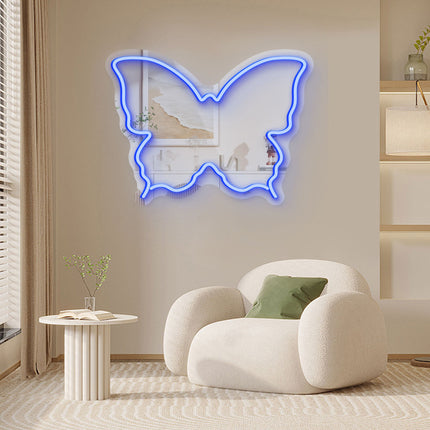 Blue Mirror Butterfly Silhouette Neon Sign