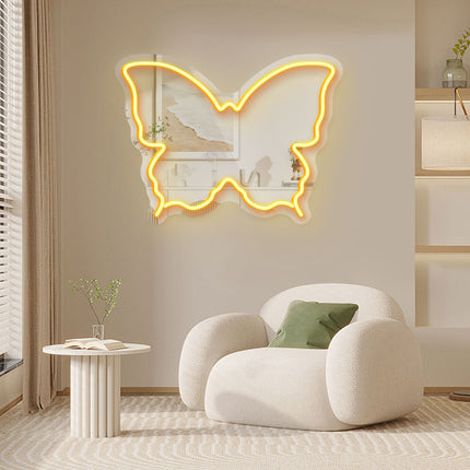Golden Yellow Mirror Butterfly Silhouette Neon Sign