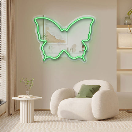 Green Mirror Butterfly Silhouette Neon Sign