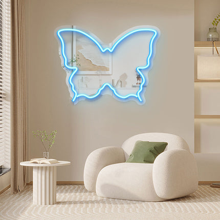 Ice Blue Mirror Butterfly Silhouette Neon Sign