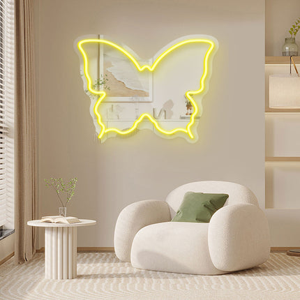 Lemon Yellow Mirror Butterfly Silhouette Neon Sign