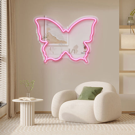 Light Pink Mirror Butterfly Silhouette Neon Sign