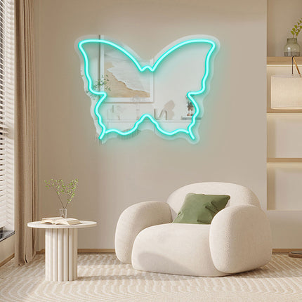 Mint Green Mirror Butterfly Silhouette Neon Sign