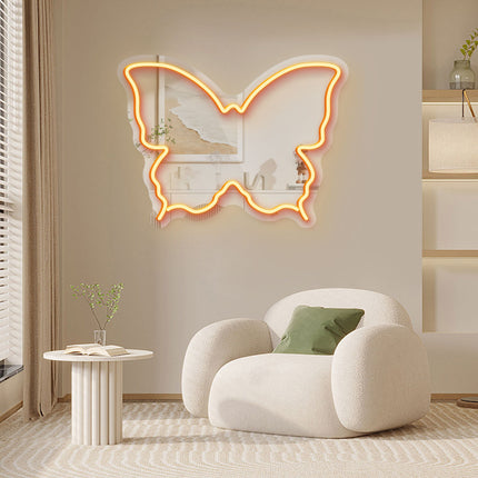 Orange Mirror Butterfly Silhouette Neon Sign