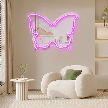Pink Mirror Butterfly Silhouette Neon Sign