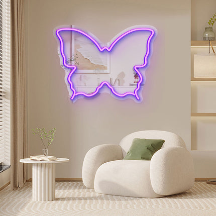 Purple Mirror Butterfly Silhouette Neon Sign