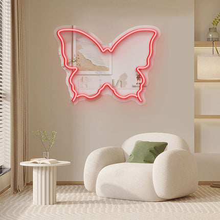 Red Mirror Butterfly Silhouette Neon Sign