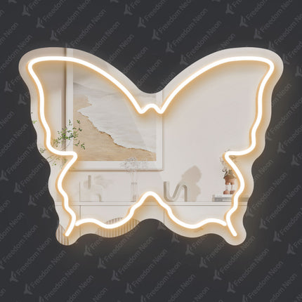 Warm White Mirror Butterfly Silhouette Neon Sign