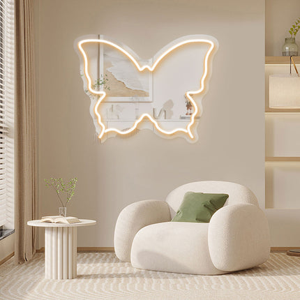 Warm White Mirror Butterfly Silhouette Neon Sign