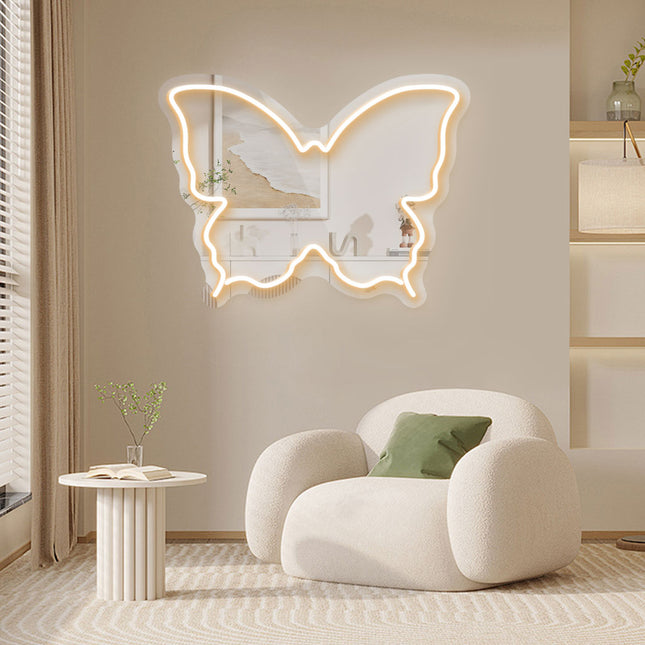 Warm White Mirror Butterfly Silhouette Neon Sign