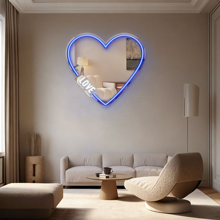 Blue Mirror Heart LOVE Neon Sign