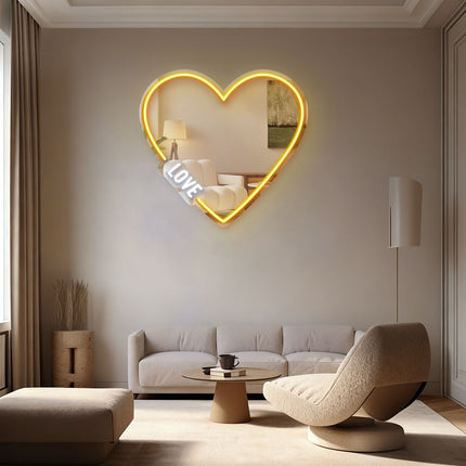 Golden Yellow Mirror Heart LOVE Neon Sign
